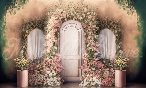Kate Painted Spring Backdrop Interior Floral Pink Marble Panels Designed by Mini MakeBelieve