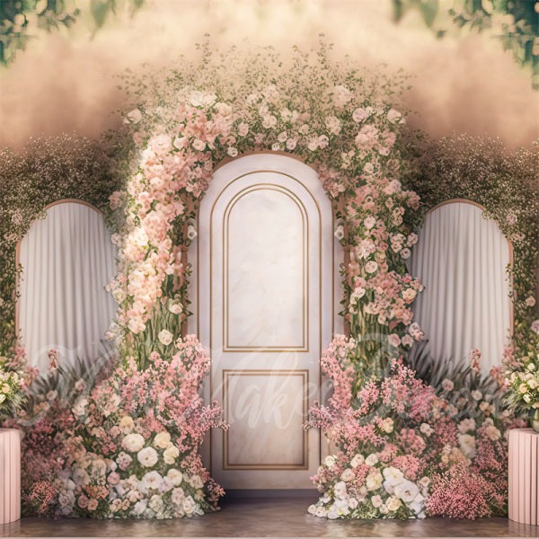 Kate Painted Spring Backdrop Interior Floral Pink Marble Panels Designed by Mini MakeBelieve