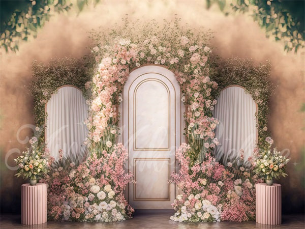 Kate Painted Spring Backdrop Interior Floral Pink Marble Panels Designed by Mini MakeBelieve - Kate Backdrop AU