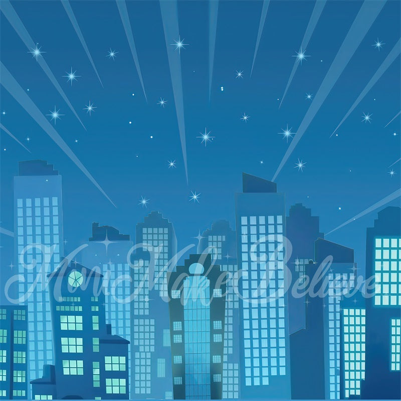 Kate Cake Smash City Buildings Backdrop Cartoon Blue Night Designed by Mini MakeBelieve - Kate Backdrop AU