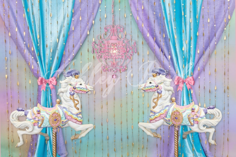 Kate Carousel Backdrop Fantasy Blue Purple Cake Smash Designed by Ashley Paul - Kate Backdrop AU