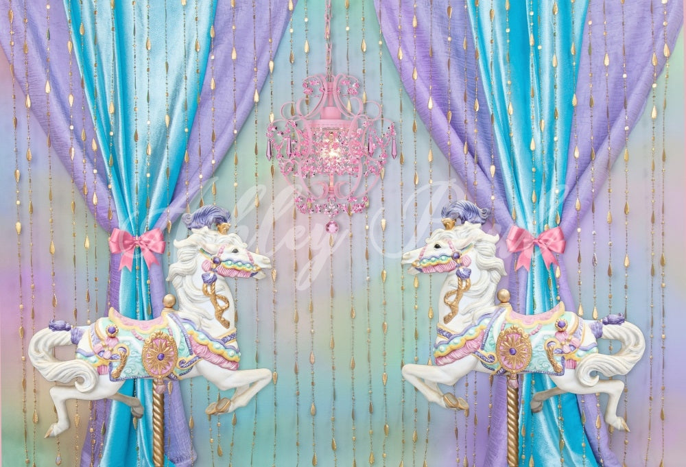 Kate Carousel Backdrop Fantasy Blue Purple Cake Smash Designed by Ashley Paul - Kate Backdrop AU