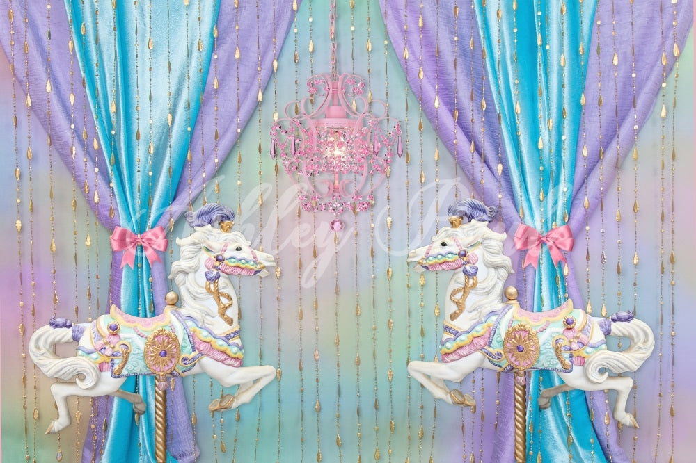Kate Carousel Backdrop Fantasy Blue Purple Cake Smash Designed by Ashley Paul - Kate Backdrop AU