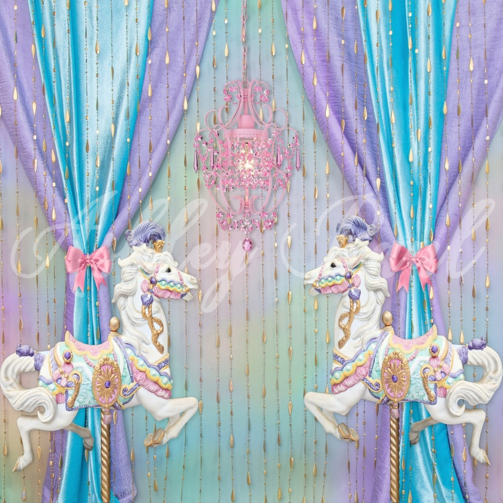 Kate Carousel Backdrop Fantasy Blue Purple Cake Smash Designed by Ashley Paul - Kate Backdrop AU