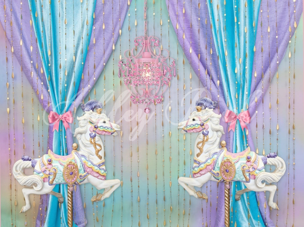 Kate Carousel Backdrop Fantasy Blue Purple Cake Smash Designed by Ashley Paul - Kate Backdrop AU