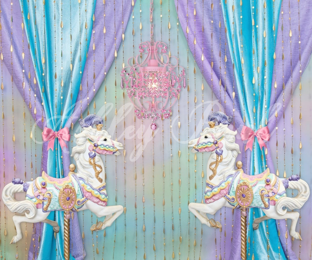 Kate Carousel Backdrop Fantasy Blue Purple Cake Smash Designed by Ashley Paul - Kate Backdrop AU