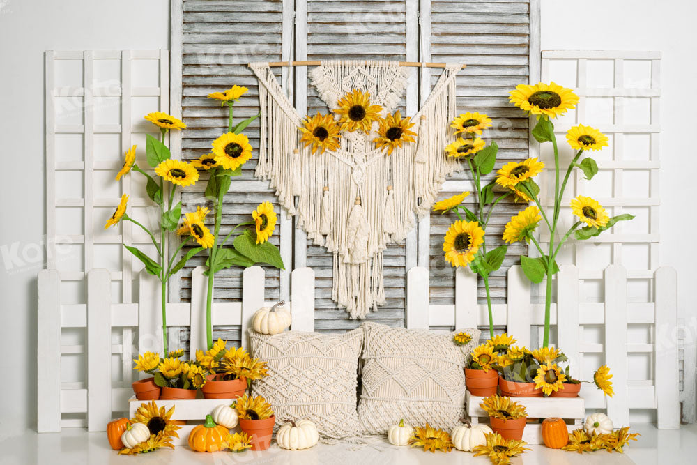 Kate Boho Sunflower Window Backdrop Tapestry Designed by Emetselch