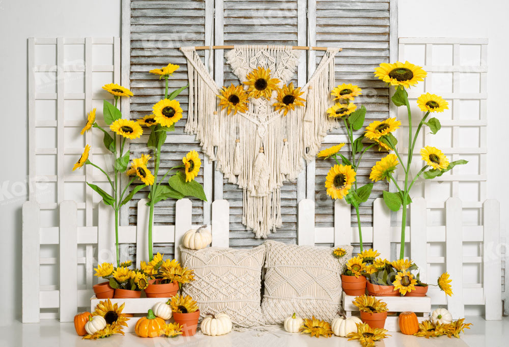 Kate Boho Sunflower Window Backdrop Tapestry Designed by Emetselch