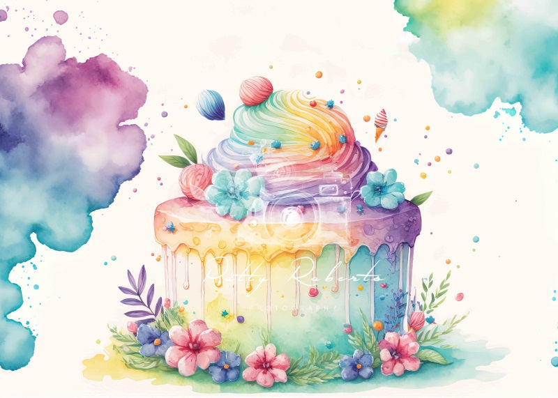 Kate Rainbow Colorful Cake Floral Backdrop Designed by Patty Robertss - Kate Backdrop AU