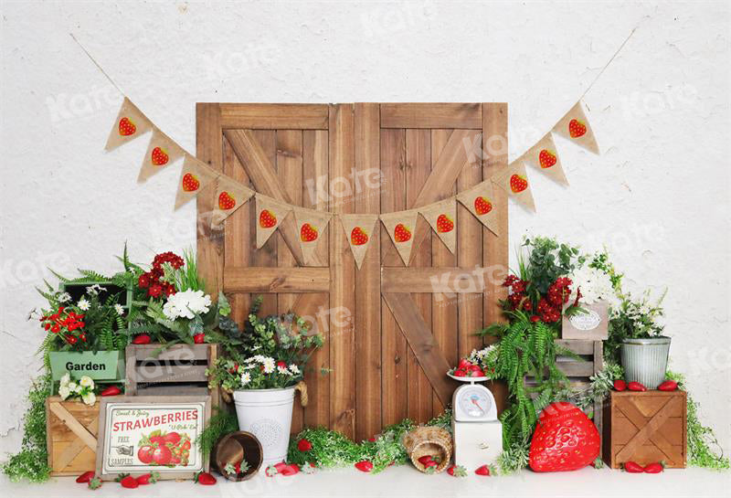 Kate Spring Strawberry Barn Door Backdrop for Photography - Kate Backdrop AU