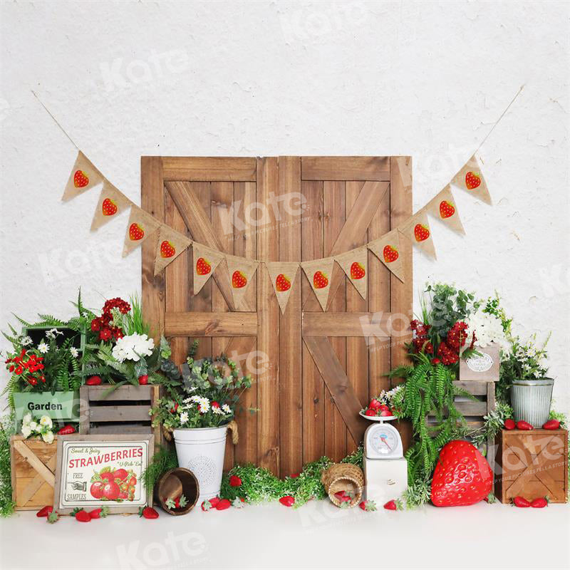 Kate Spring Strawberry Barn Door Backdrop for Photography - Kate Backdrop AU