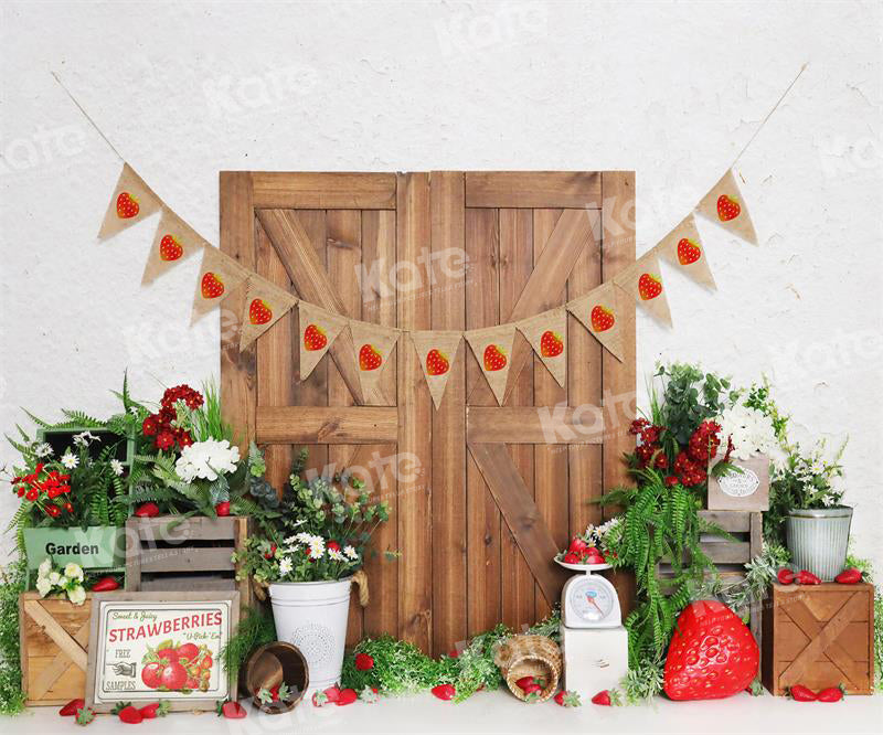 Kate Spring Strawberry Barn Door Backdrop for Photography - Kate Backdrop AU