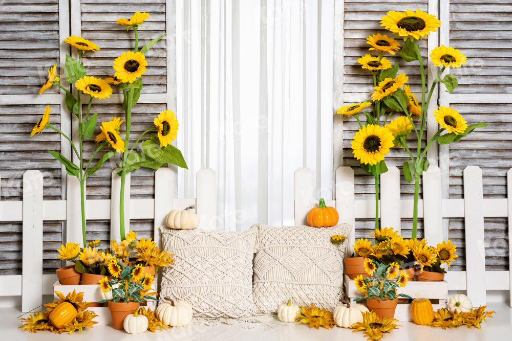 Kate Boho Autumn Pumpkin Backdrop Sunflower Designed by Emetselch - Kate Backdrop AU