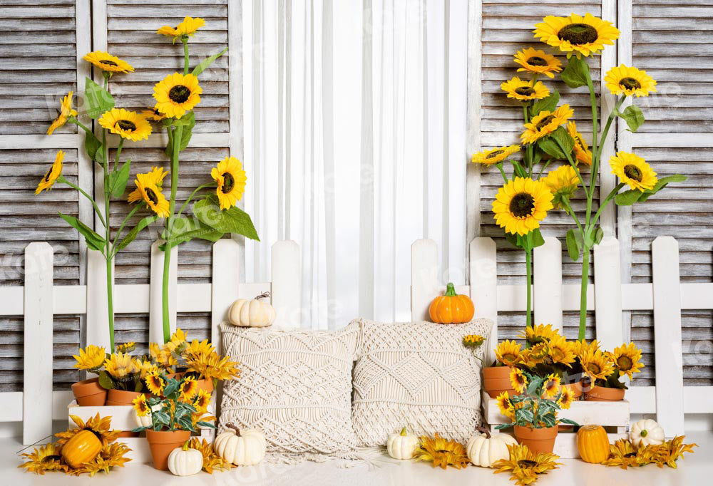 Kate Boho Autumn Pumpkin Backdrop Sunflower Designed by Emetselch - Kate Backdrop AU
