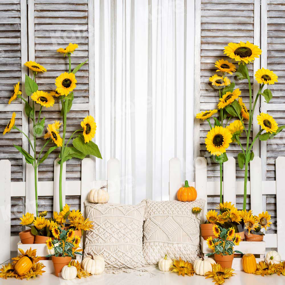 Kate Boho Autumn Pumpkin Backdrop Sunflower Designed by Emetselch - Kate Backdrop AU