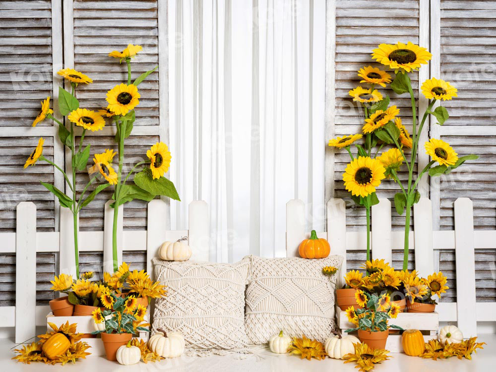 Kate Boho Autumn Pumpkin Backdrop Sunflower Designed by Emetselch - Kate Backdrop AU