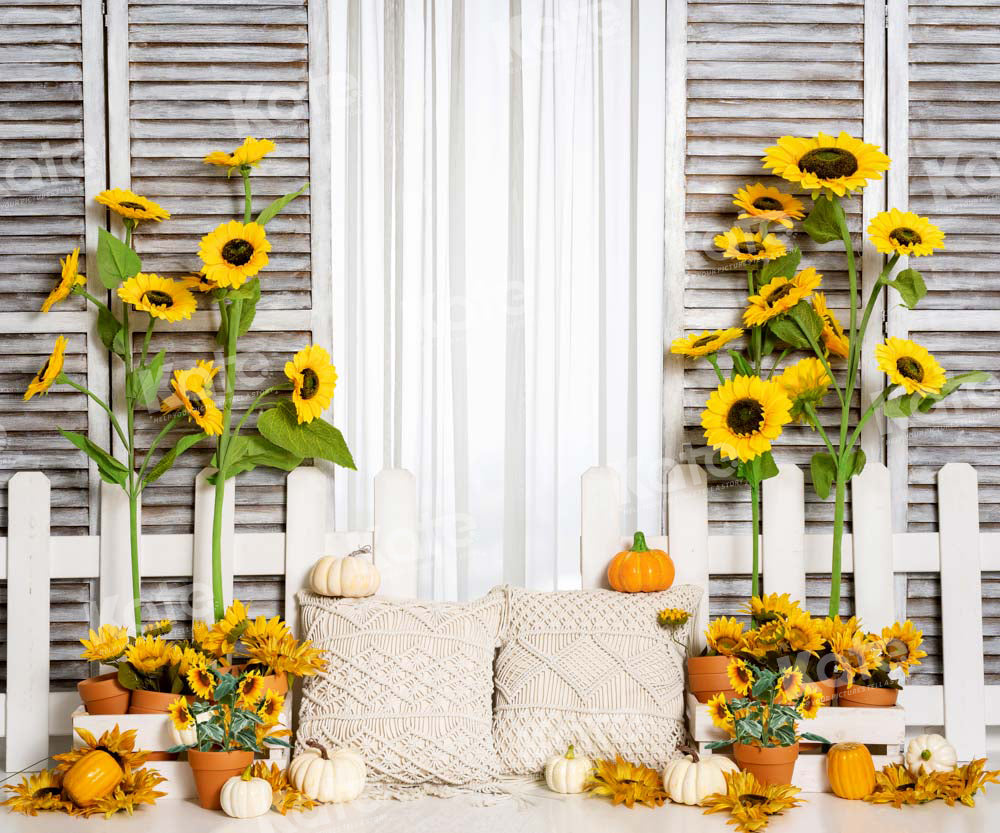 Kate Boho Autumn Pumpkin Backdrop Sunflower Designed by Emetselch - Kate Backdrop AU