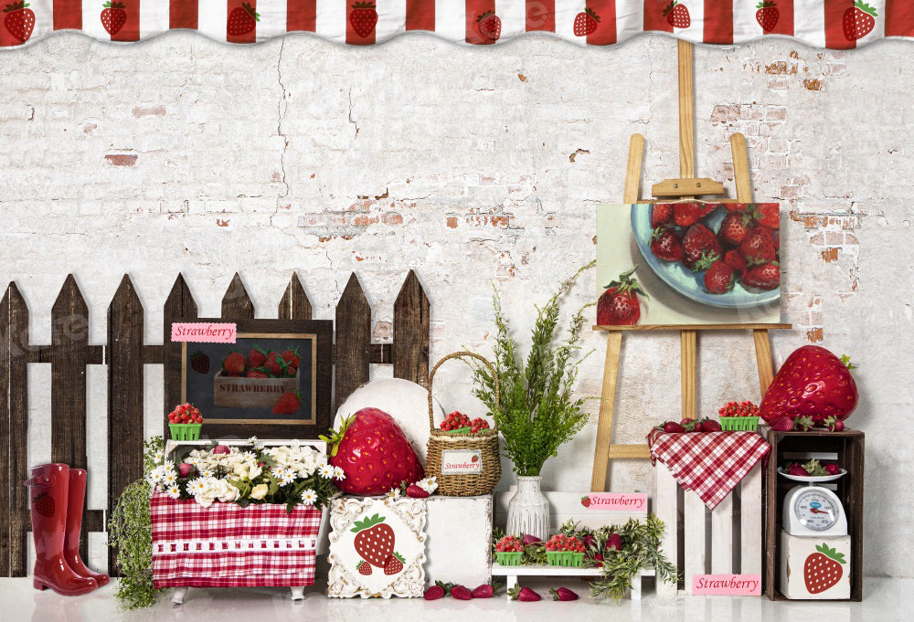 Kate Spring Strawberry Farm Shop Backdrop for Photography - Kate Backdrop AU