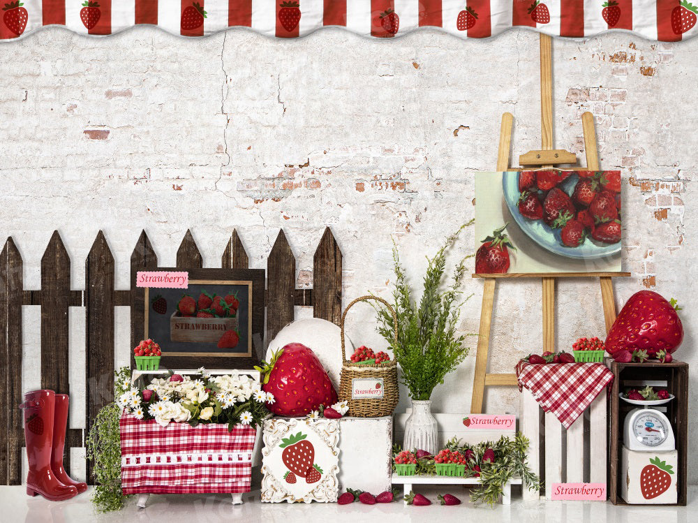 Kate Spring Strawberry Farm Shop Backdrop for Photography - Kate Backdrop AU