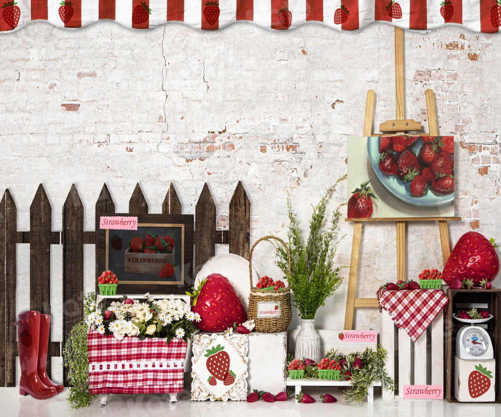 Kate Spring Strawberry Farm Shop Backdrop for Photography - Kate Backdrop AU