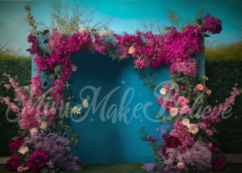 Kate Painted Outside Blue Wall Backdrop Spring Flowers Designed by Mini MakeBelieve - Kate Backdrop AU