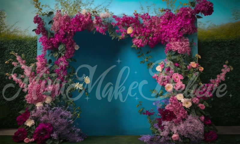 Kate Painted Outside Blue Wall Backdrop Spring Flowers Designed by Mini MakeBelieve