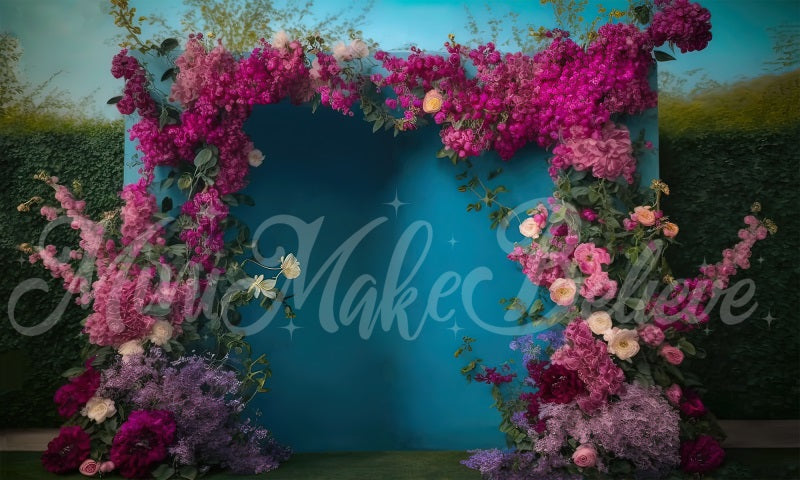 Kate Painted Outside Blue Wall Backdrop Spring Flowers Designed by Mini MakeBelieve - Kate Backdrop AU