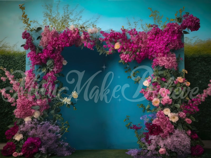 Kate Painted Outside Blue Wall Backdrop Spring Flowers Designed by Mini MakeBelieve