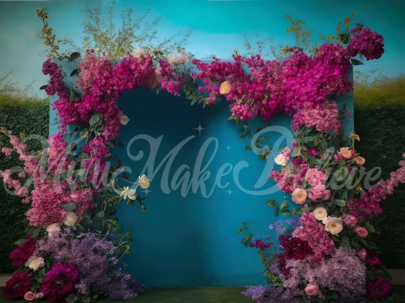 Kate Painted Outside Blue Wall Backdrop Spring Flowers Designed by Mini MakeBelieve - Kate Backdrop AU