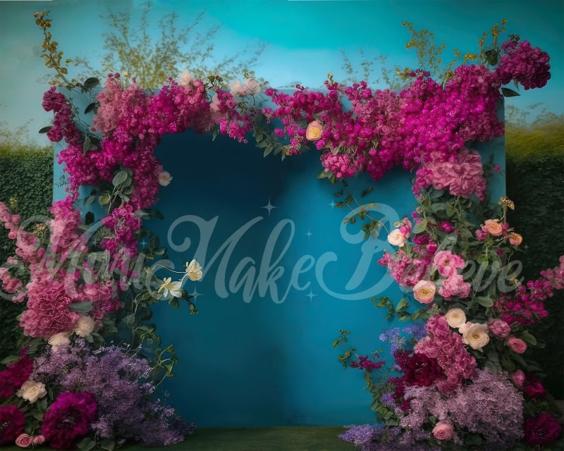 Kate Painted Outside Blue Wall Backdrop Spring Flowers Designed by Mini MakeBelieve - Kate Backdrop AU
