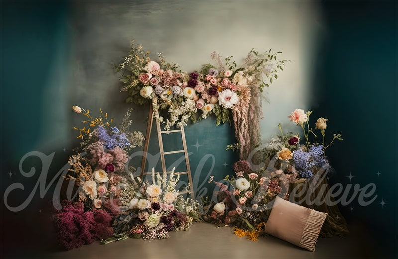 Kate Painterly Boho Backdrop Outdoors Wood Doors Dried Flowers Pampas Designed by Mini MakeBelieve - Kate Backdrop AU