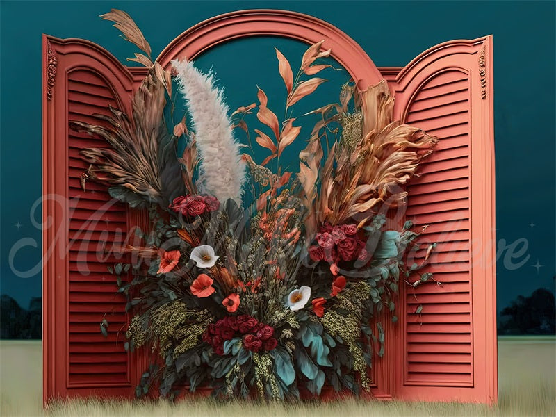 Kate Painterly Fine Art Floral Backdrop Interior Room with Dried Flowers Designed by Mini MakeBelieve - Kate Backdrop AU