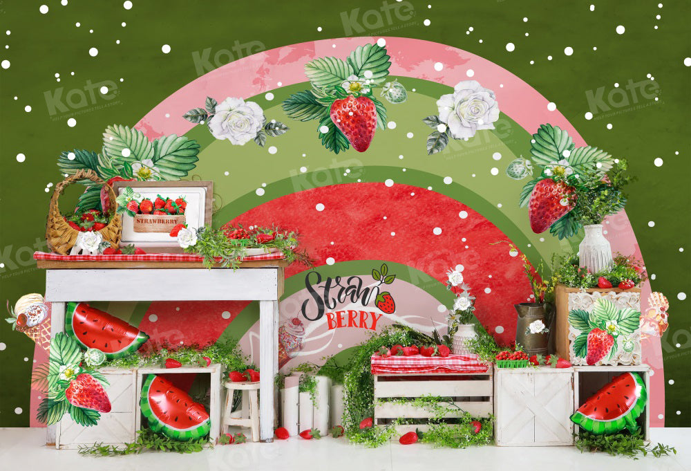 Kate Summer Strawberry Watermelon Rainbow Backdrop Cake Smash for Photography