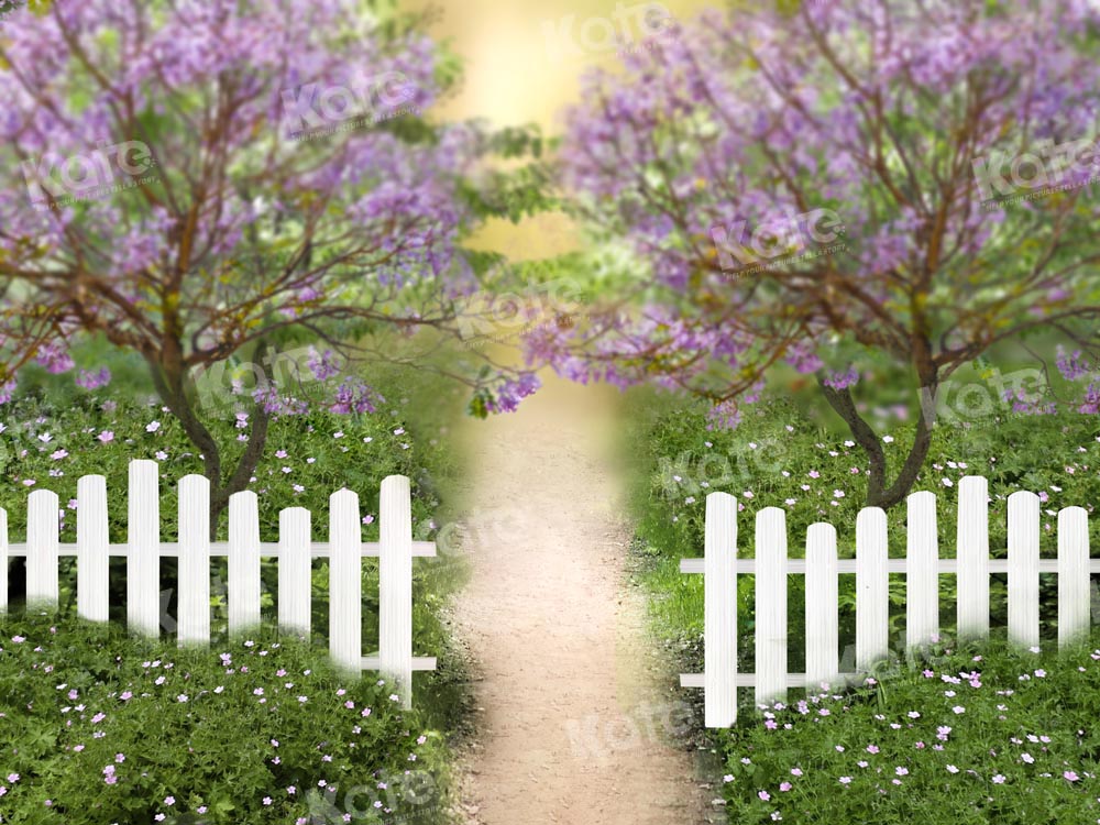 Kate Summer Garden Backdrop Purple Flowers Tree Grassland Fence Designed by Chain Photography - Kate Backdrop AU