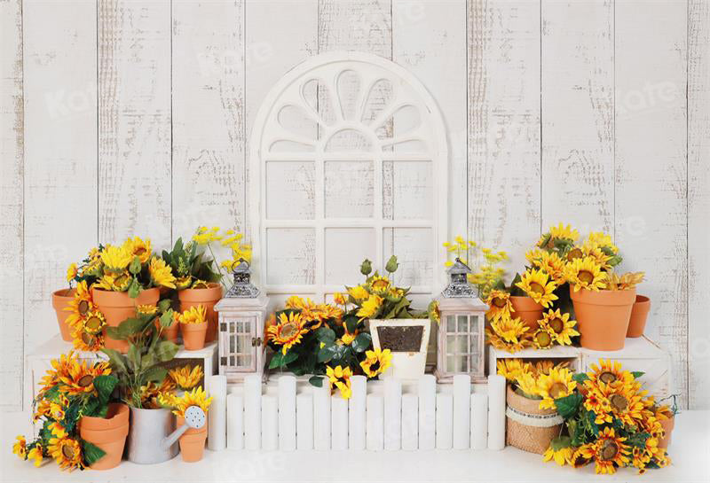 Kate Autumn Wooden White Sunflower Backdrop for Photography - Kate Backdrop AU