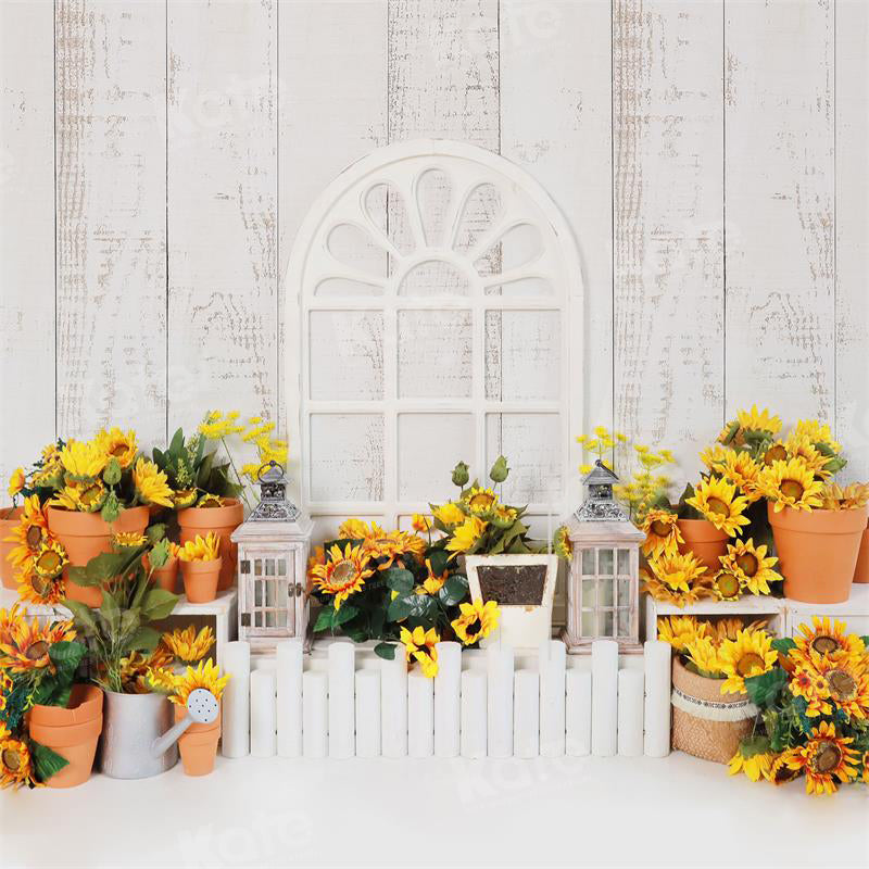 Kate Autumn Wooden White Sunflower Backdrop for Photography - Kate Backdrop AU