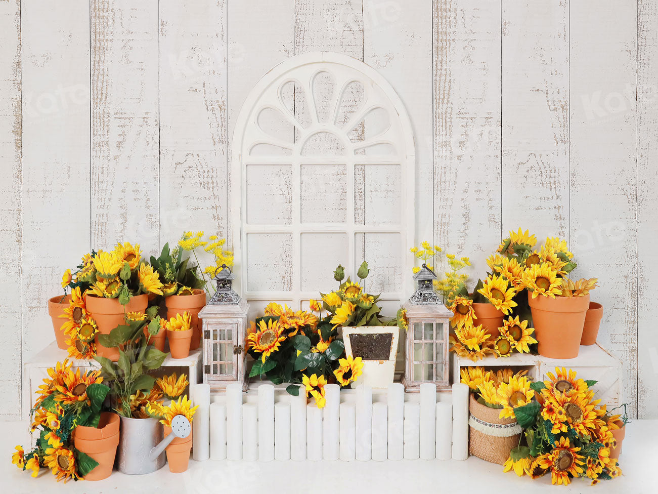 Kate Autumn Wooden White Sunflower Backdrop for Photography - Kate Backdrop AU