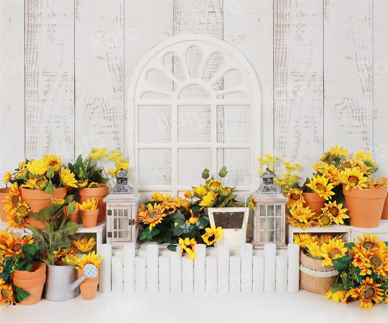 Kate Autumn Wooden White Sunflower Backdrop for Photography - Kate Backdrop AU
