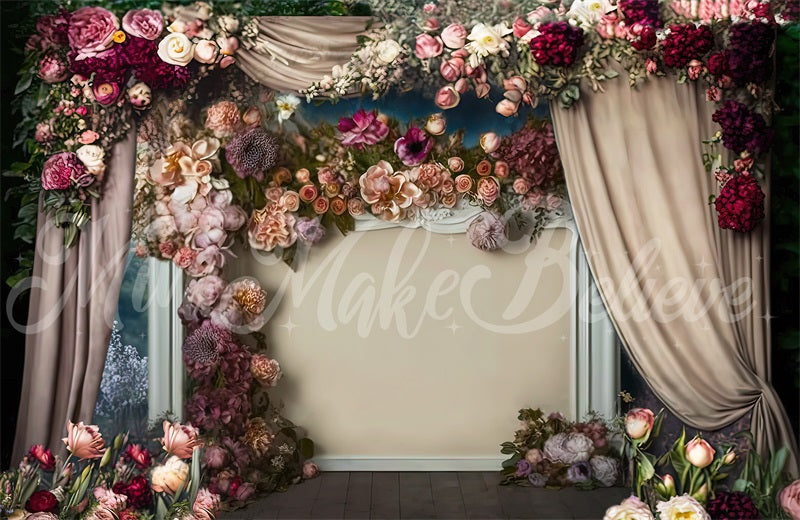 Kate Painterly Fine Art Floral Antique Fireplace Backdrop Curtains Designed by Mini MakeBelieve - Kate Backdrop AU