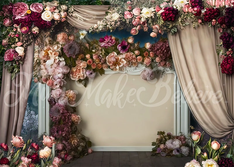 Kate Painterly Fine Art Floral Antique Fireplace Backdrop Curtains Designed by Mini MakeBelieve