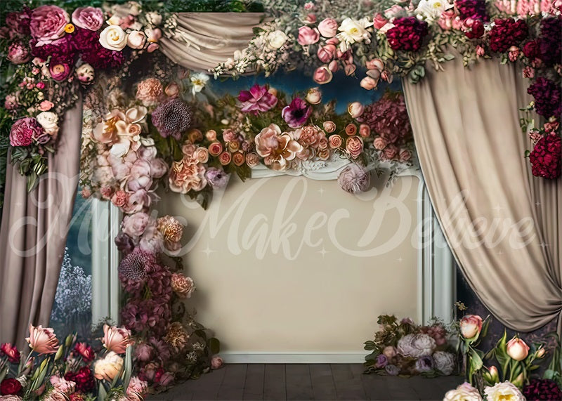 Kate Painterly Fine Art Floral Antique Fireplace Backdrop Curtains Designed by Mini MakeBelieve - Kate Backdrop AU