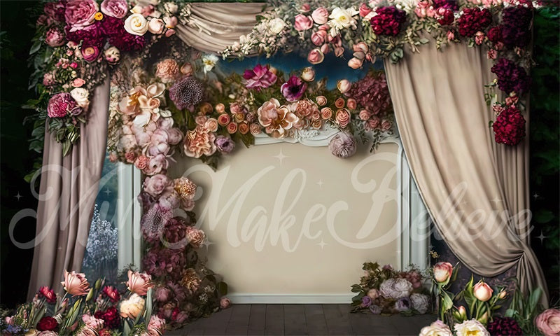 Kate Painterly Fine Art Floral Antique Fireplace Backdrop Curtains Designed by Mini MakeBelieve - Kate Backdrop AU