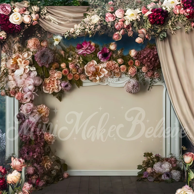 Kate Painterly Fine Art Floral Antique Fireplace Backdrop Curtains Designed by Mini MakeBelieve - Kate Backdrop AU