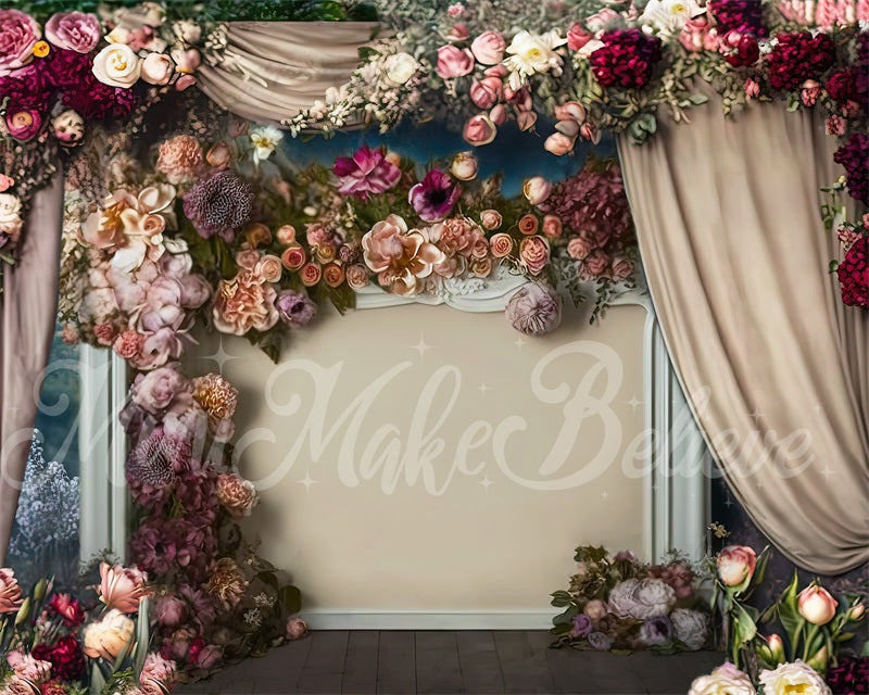 Kate Painterly Fine Art Floral Antique Fireplace Backdrop Curtains Designed by Mini MakeBelieve - Kate Backdrop AU