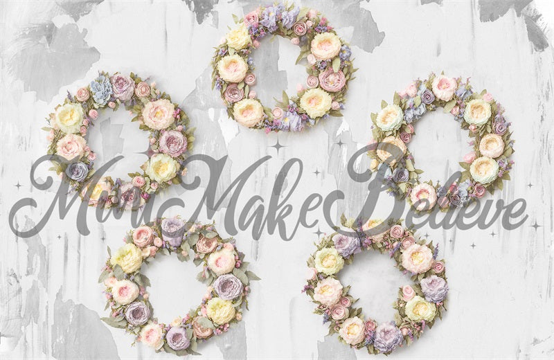 Kate Painterly Floral Spring Easter Backdrop Wreaths Concrete Designed by Mini MakeBelieve - Kate Backdrop AU