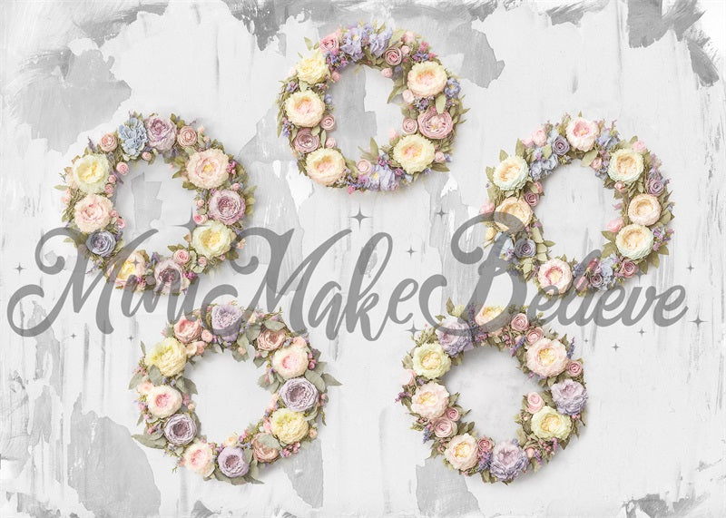 Kate Painterly Floral Spring Easter Backdrop Wreaths Concrete Designed by Mini MakeBelieve - Kate Backdrop AU