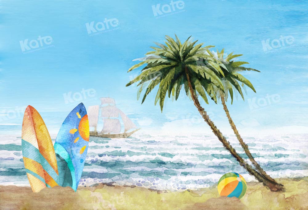 Kate Summer Beach Backdrop Seawater Boat Designed by Emetselch