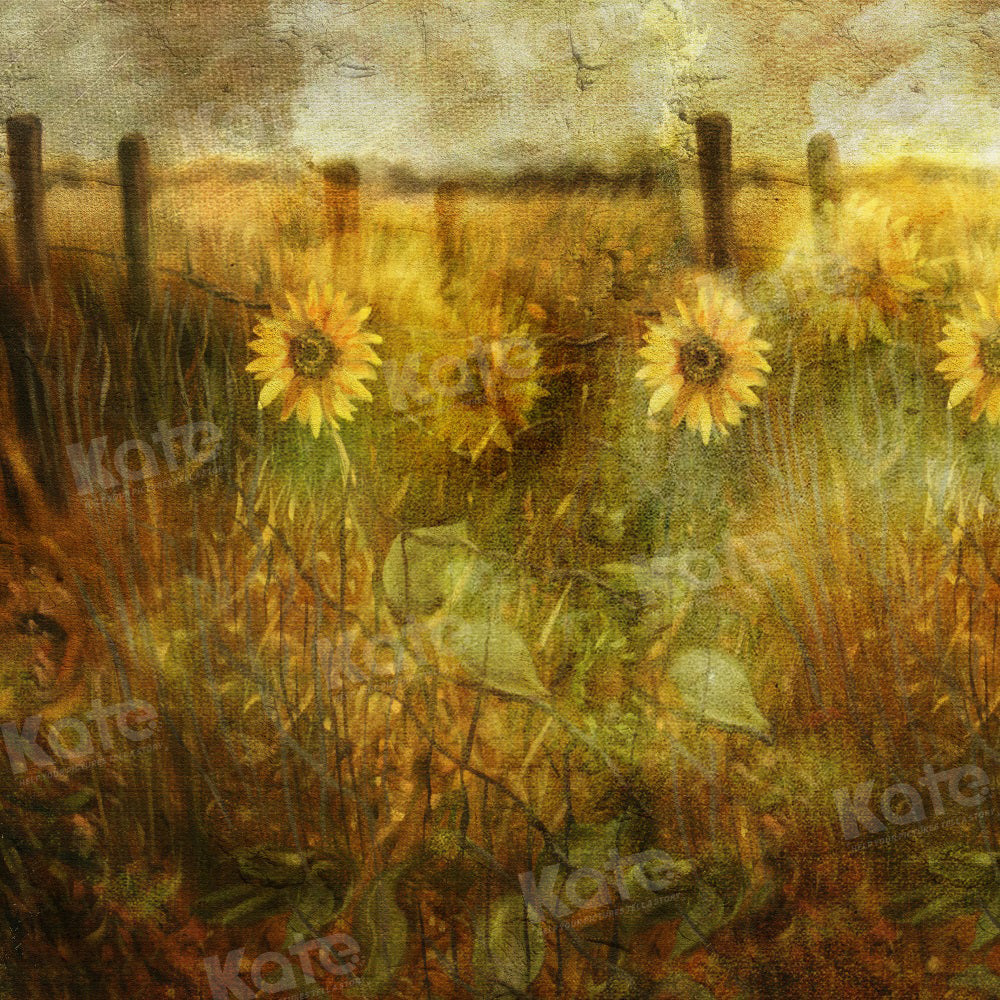 Kate Hand Painted Sunflower Backdrop Field Summer for Photography