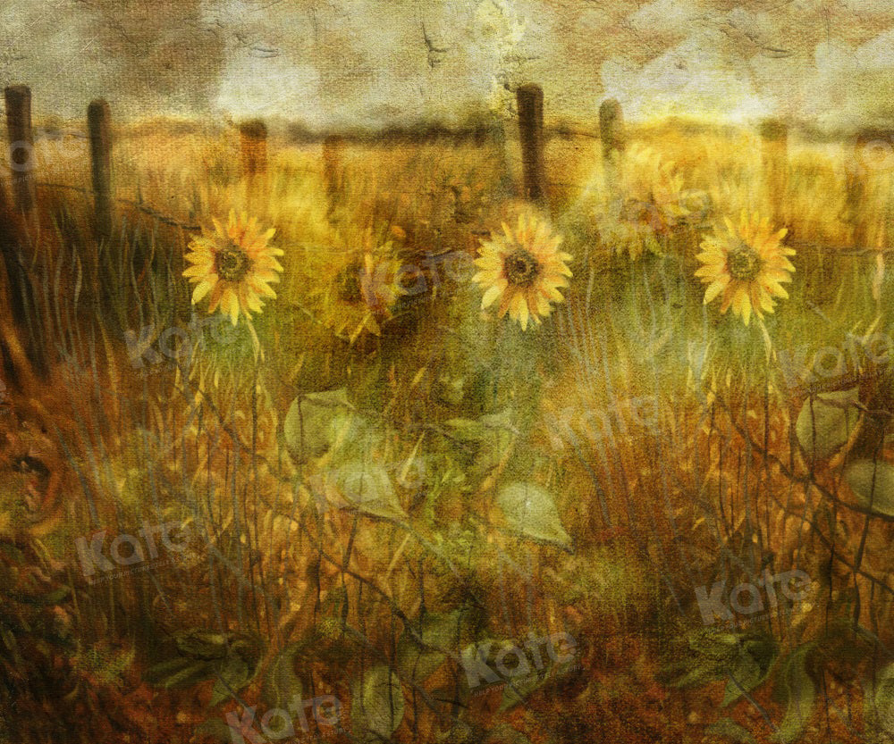 Kate Hand Painted Sunflower Backdrop Field Summer for Photography