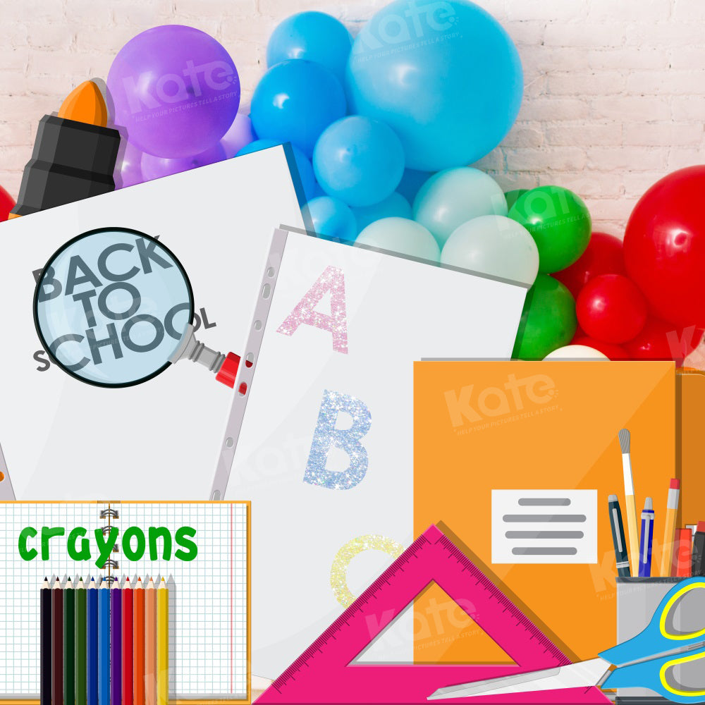Kate Back to School Backdrop Cartoon Crayons Book for Photography - Kate Backdrop AU